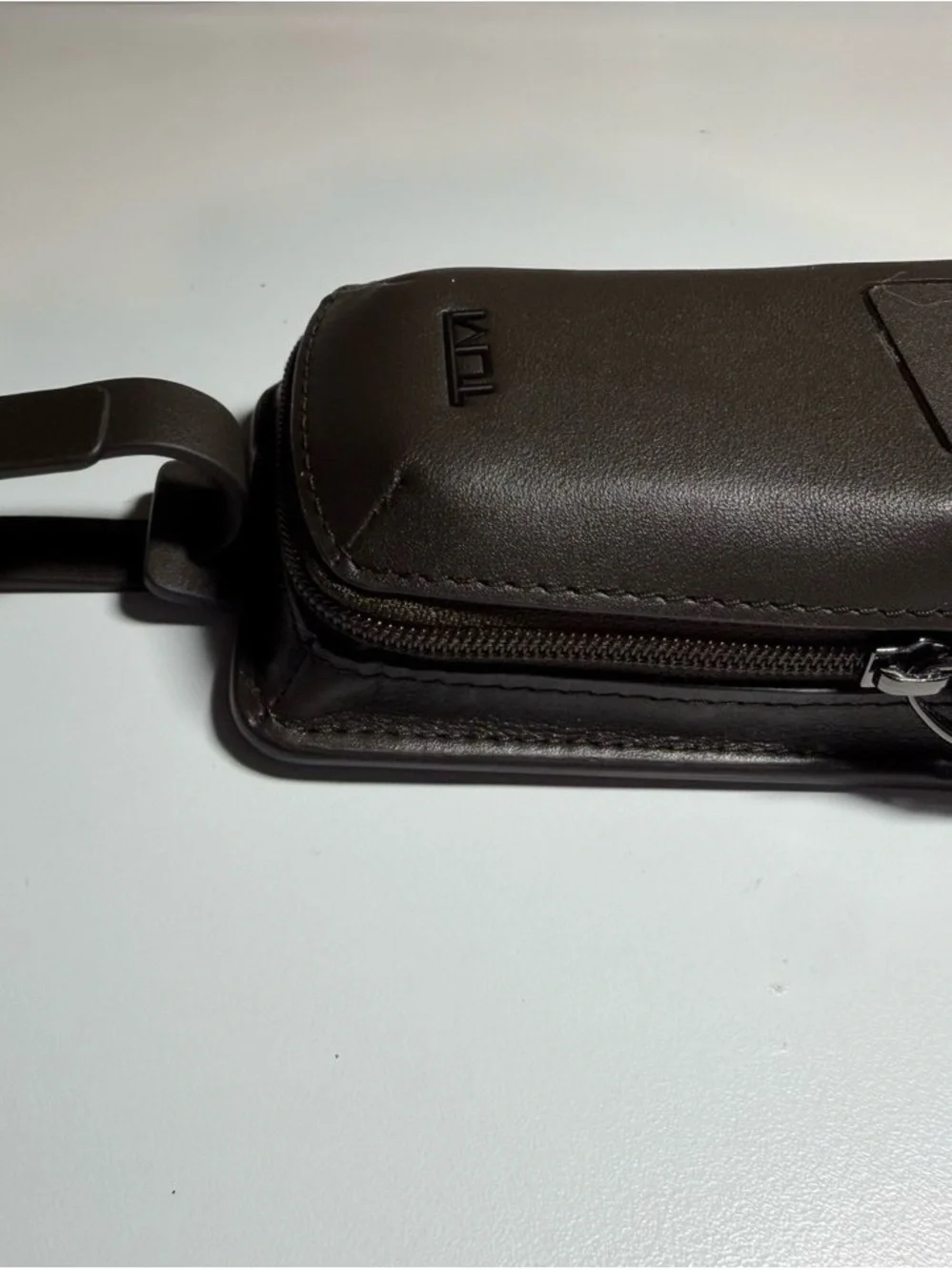 Tumi Dark Brown Leather Phone Pouch with Strap